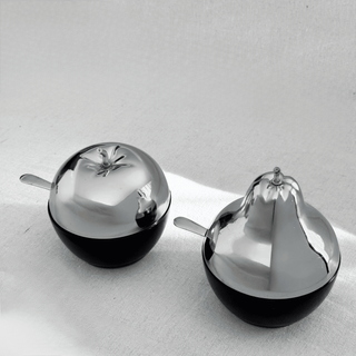 Stainless Steel and Cobalt Blue Glass Apple & Pear Preserve / Condiment Set by Morinox, Italy