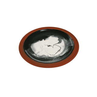 Peter Rowe Decorative Terracotta Shallow Bowl with Black & White Marbled Glaze 2618