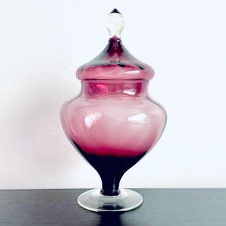 Vintage MCM 1960s Empoli Italy Art Glass Footed Apothecary Compote Jar and Lid