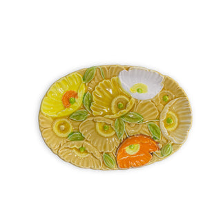 Vintage Fred Roberts Poppy Poppies Tray 70s Plate Green Yellow Orange