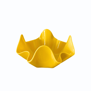 Vintage Yellow Acrylic Lucite Handkerchief Bowl | MCM Wavy Fruit Ruffle Bowl, Made in Taiwan, 1960's