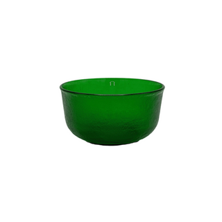 Green glass bowl on a white background