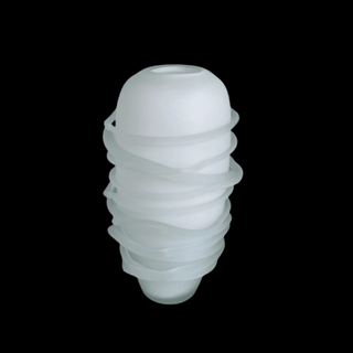 Handblown art glass vase with a swirling ribbon design in a frosted finish.