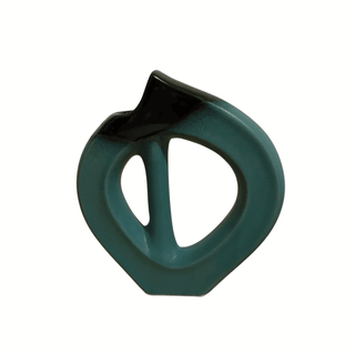 Biomorphic Japanese Ceramic Ikebana Vase, Turquoise with Black Overglazed Top