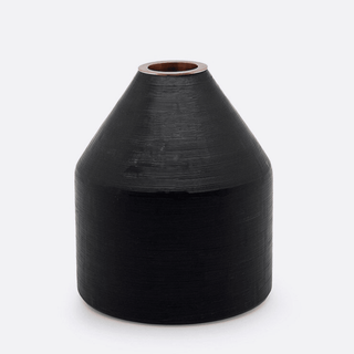 Silo Sculptural Black Glass Vessel with Copper Rim