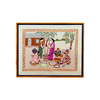 Artisan Crafted Silk Nakshi Kantha Embroidered Folk Art Suzani in Floating Frame
