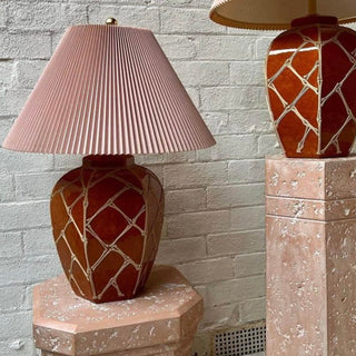 Pair of Ceramic Chinoiserie Faux Bamboo Table Lamps Hollywood Regency on Pedestals