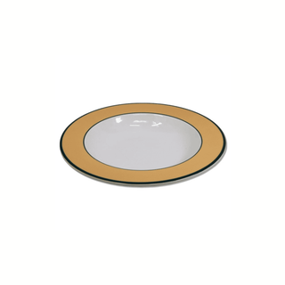 Pagnossin Ironstone Treviso Underglaze Rim Pasta Soup Bowl in Spa Orange w/Blue Trim