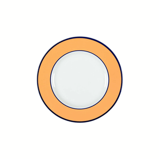 Pagnossin Ironstone Treviso Underglaze Dinnerware Plate in Spa Orange w/Blue Trim