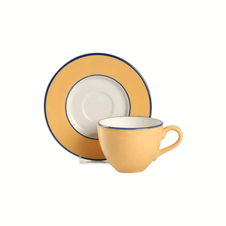 Pagnossin Ironstone Treviso Underglaze Saucer in Spa Orange w/Blue Trim