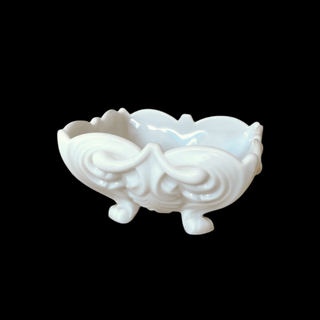 Antique White Opaline Milk Glass Portieux Vallerysthal Footed Compote Bowl, France