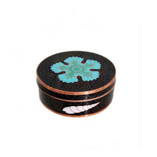 Round Sea Flower Flat Lidded Trinket Box in Cloisonne by Fabienne Jouvin Paris