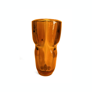 Hand Pressed Czech Amber Glass Vase Designed by František Vízner, Sklo Union Rudolfova Hut, 1962