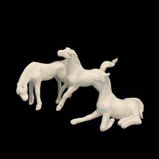 Swatow Blanc De Chine White Porcelain Horses, Set of 3