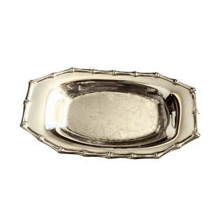 Vintage Silver Plated Viners Oval Serving Tray Featuring Faux Bamboo Edging