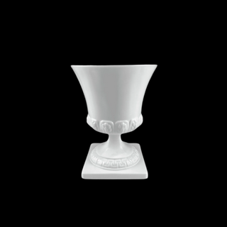 White Milk Glass Footed Greek Key & Wheat Motif Compote, E.O Brody USA, 1960s