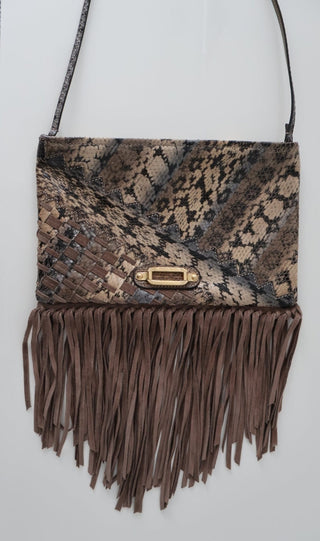 Jimmy Choo Tita Snakeskin and Suede-Fringe Clutch Bag in As New Condition. Top View