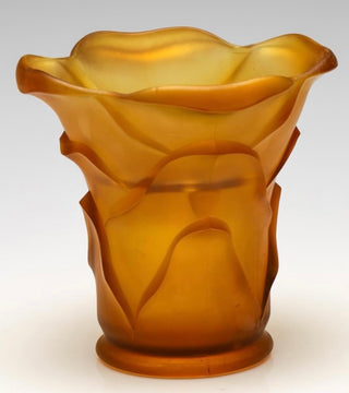Bagley Art Deco Uranium Frosted Pressed Glass ‘Osprey’ Vase including Frog c.1930s