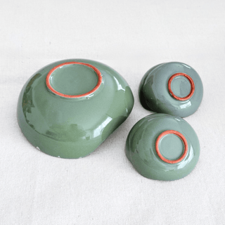 Scandinavian Hand-Painted Kidney Shaped Marbled Bowls, Glaze Burned Clay, Set of 7