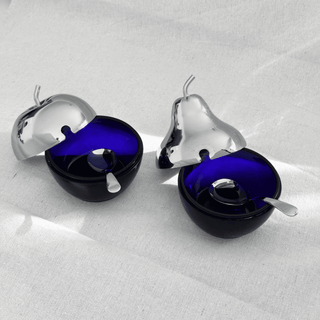 Stainless Steel and Cobalt Blue Glass Apple & Pear Preserve / Condiment Set by Morinox, Italy