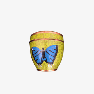 Fabienne Jouvin Round Butterfly Acid Green Lidded Trinket Box in Cloisonné