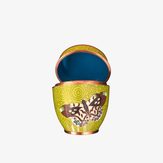 Fabienne Jouvin Round Butterfly Acid Green Lidded Trinket Box in Cloisonné