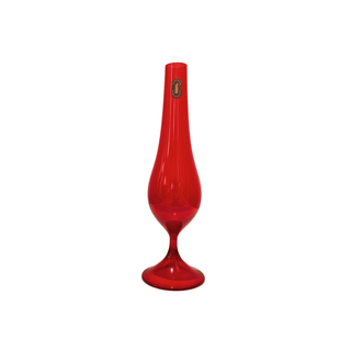 Collectable Whitefriars Ruby Crystal Glass Tapering Bud Vase on Foot with Label, Geoffrey Baxter c.1960s