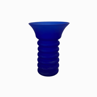 Matte Blue Cased Glass Postmodern Cobalt Blue Art Deco Inspired Vase