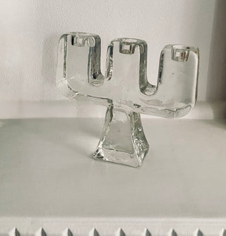Vintage Pukeberg Modernist Moulded Glass Candelabra, 1970’s