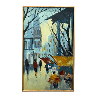 French Impressionist Painting "Flower Market at the Place de La Madeleine in Paris” c1950s