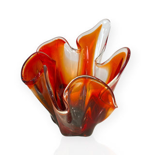 Fire Red Art Glass Handkerchief Drape Bowl, Japan 1970's