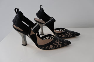 Fendi Colibri Black/Grey Slingback Pumps, Heels in Excellent Used Condition, Side View