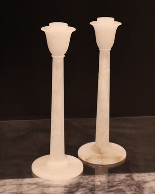 Snow White alabaster marble candle holders, set of 2