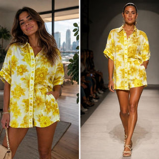 Alemais Sonny Shirt & Shorts Set Floral Lemon 1
