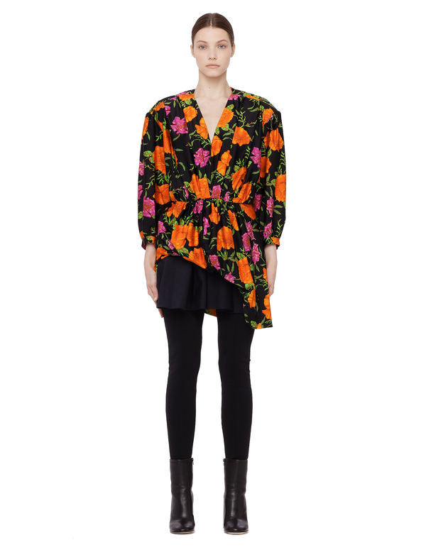balenciaga floral mini dress Women's Orange Floral Print Jersey Mini Dress