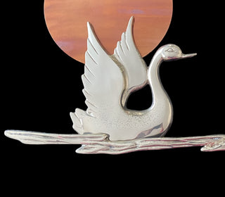 Bijan Style Brass Birds and Copper Sun Wall Sculpture oxidation detail