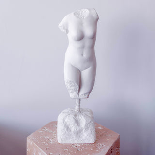 French Feminine Plaster Cast Sculpture, Female Figure on Pedestal