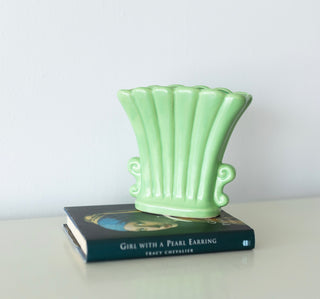 Green Fan Shaped Planter Vase, Mid Century Vintage
