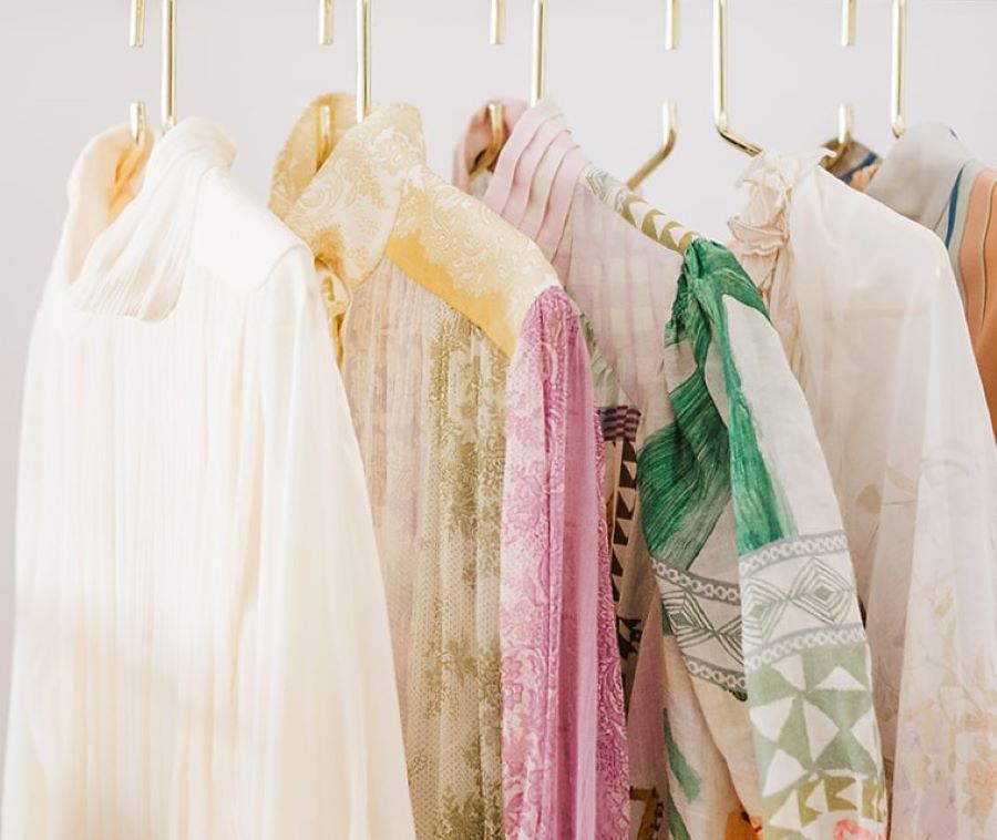 Zimmermann and Alemais Dress Hire range hung on a rack 