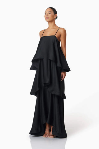 Elliatt Tilly Tiered Maxi Dress in Black Renascence Studio 1 FRONT SIDE VIEW