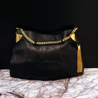 Gucci Black Leather Large Preloved Vintage 1970 Shoulder Bag