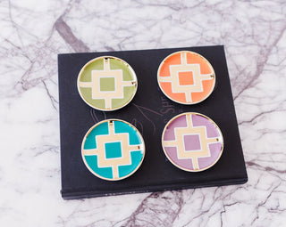 Jonathan Adler Nixon Drink Coaster set of 4 Brand New  in colours Green, Orange, Blue and Purple with Gold Gilt Detail