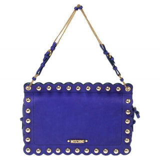 Moschino Blue Studded Leather Flap Shoulder Bag