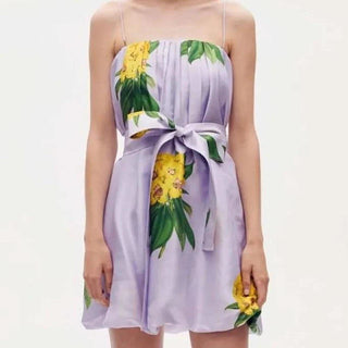 Oroton Golden Posie Print Mini Dress Lilac