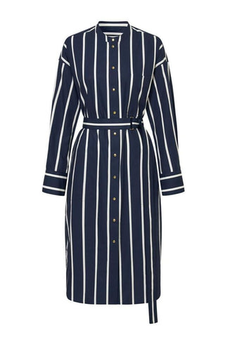 Oroton Long Sleeve Striped Shirt Dress in North Sea