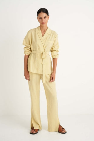 Oroton Double Breasted Shirt Jacket and Pant Set in Butter