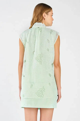 Oroton Tie Neck Lace Top and Lace Mini Skirt Set in Sea Spray Back