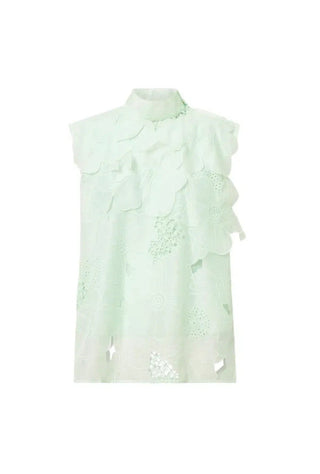 Oroton Tie Neck Lace Top and Lace Mini Skirt Set in Sea Spray TOP