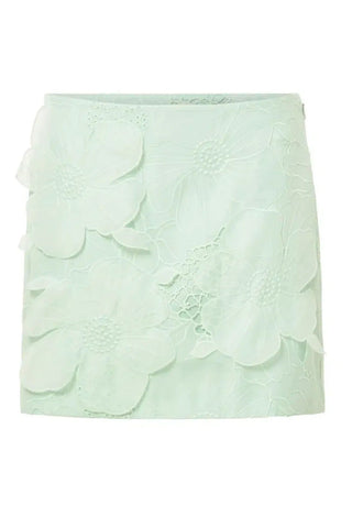 Oroton Tie Neck Lace Top and Lace Mini Skirt Set in Sea Spray SKIRT