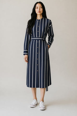 Oroton Long Sleeve Striped Shirt Dress in North Sea